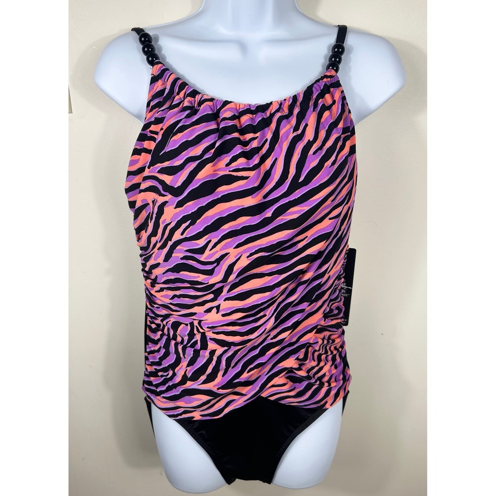Magicsuit Swimsuit Sz 12 Wild Life Lisa Zebra Print Beaded 6010155 Slimming